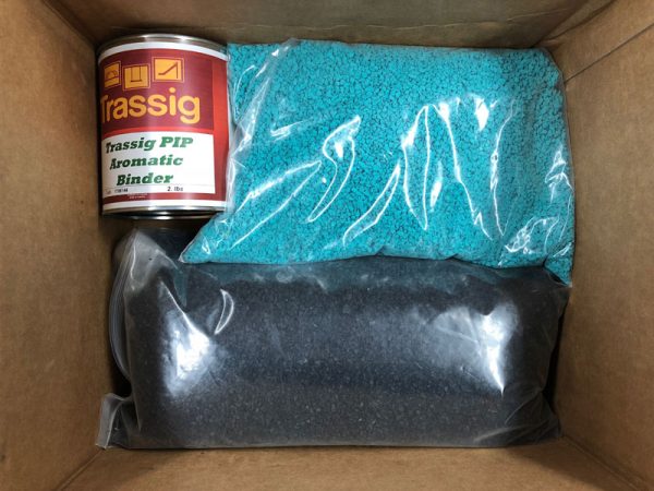 Teal and Black EPDM Poured in Place Rubber Repair Patch Kit for Commercial Playground Wear Layer Surfacing Damage