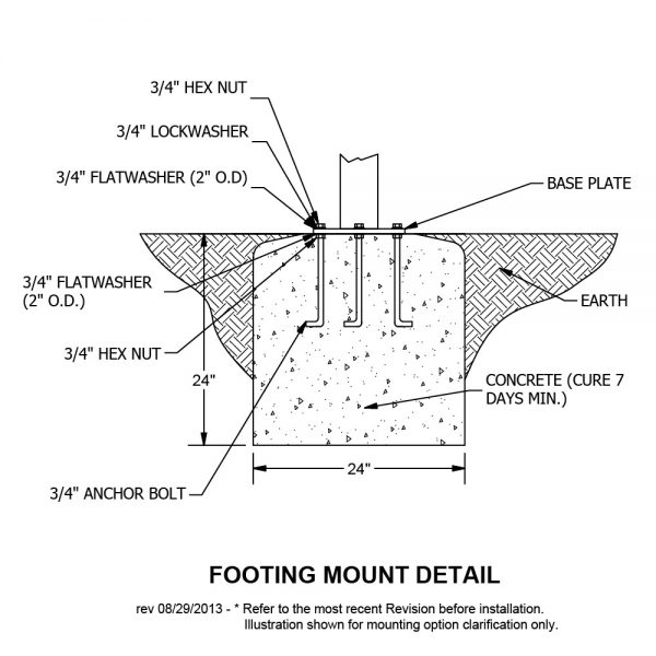 footing mount for outdoor fitness equipment
